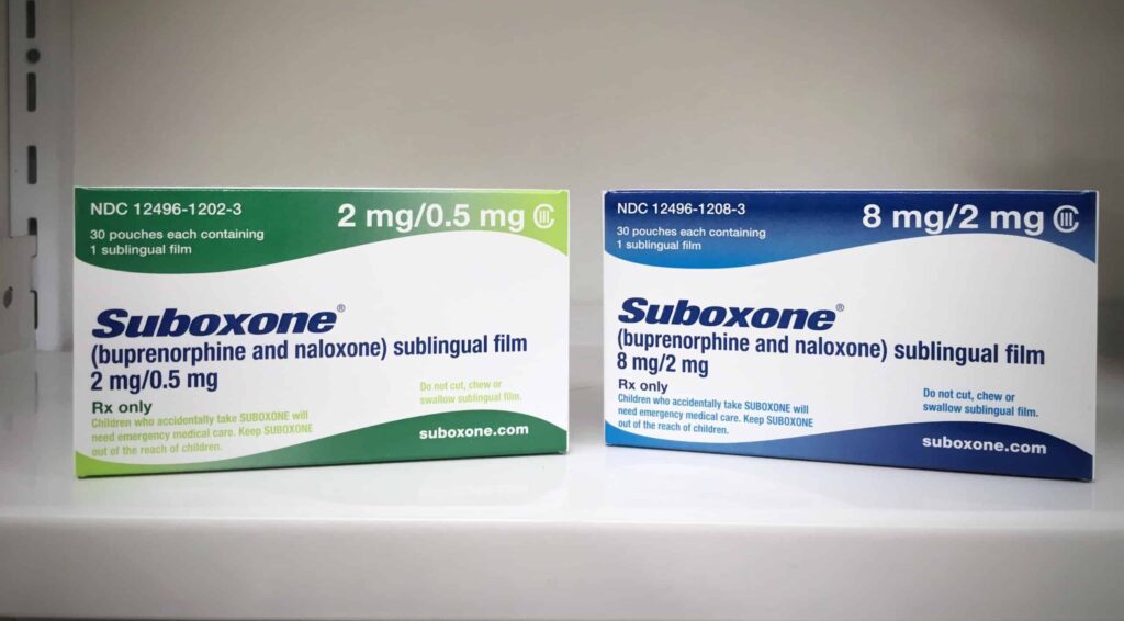 On a pharmacy shelf, there are two different boxes of suboxone, Each box has a different dosage making users question, can you get high on suboxone?