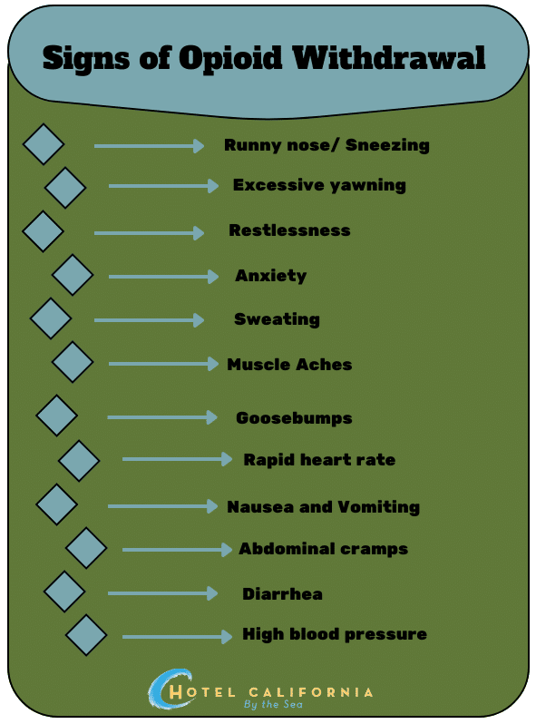 Infograph listing signs of opioid withdrawal.