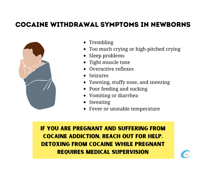 Infograph showing cocaine withdrawal symptoms in newborn babies.
