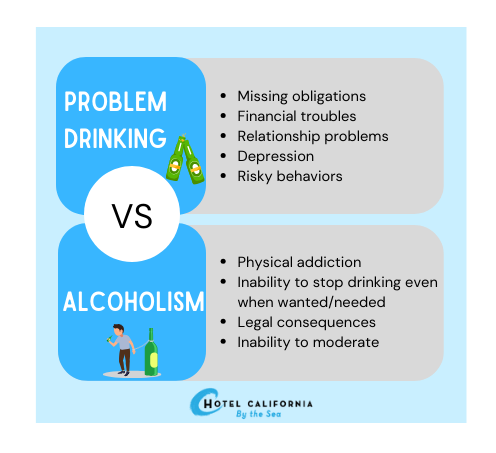 Infograph describing characteristics of problem drinking and alcoholism.