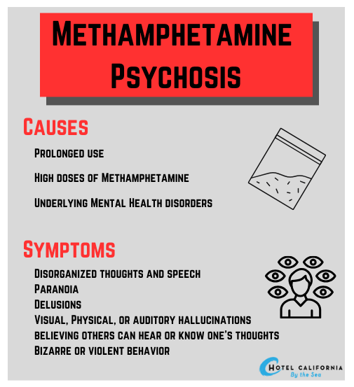 Infograph explaining the causes and symptoms of meth psychosis.