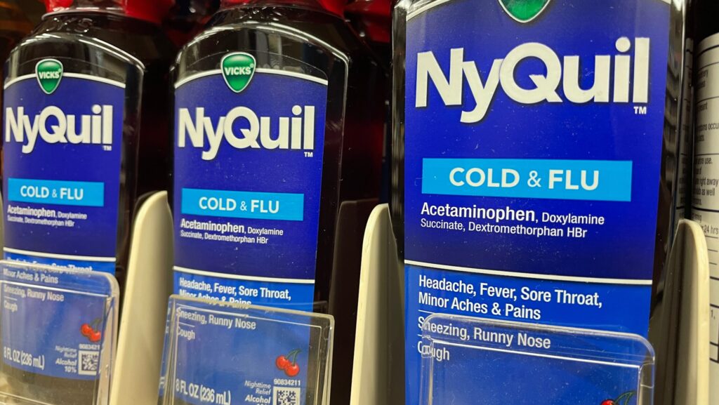 Bottles of NyQuil lined on the drug store shelf begs the question of can you get addicted to NyQuil.