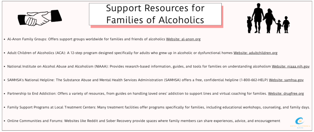 Infograph with information about various support groups and organization for those who have family member or loved ones in active addiction.