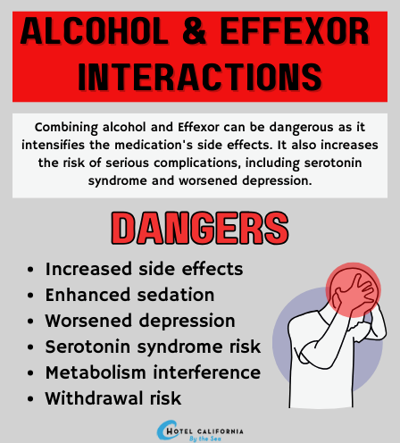 Infograph showing the effects of alcohol and Effexor.