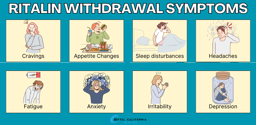 Infograph showing withdrawal symptoms of Ritalin use.