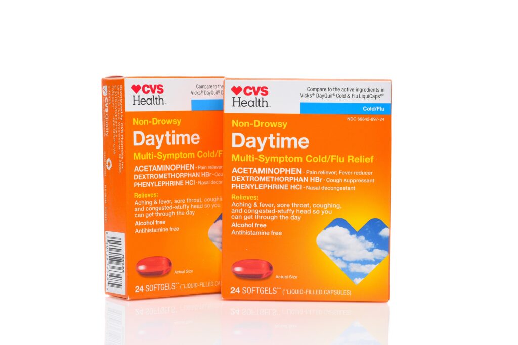 Daytime cold and flu medications from CVS contain DXM and is used for robotripping.