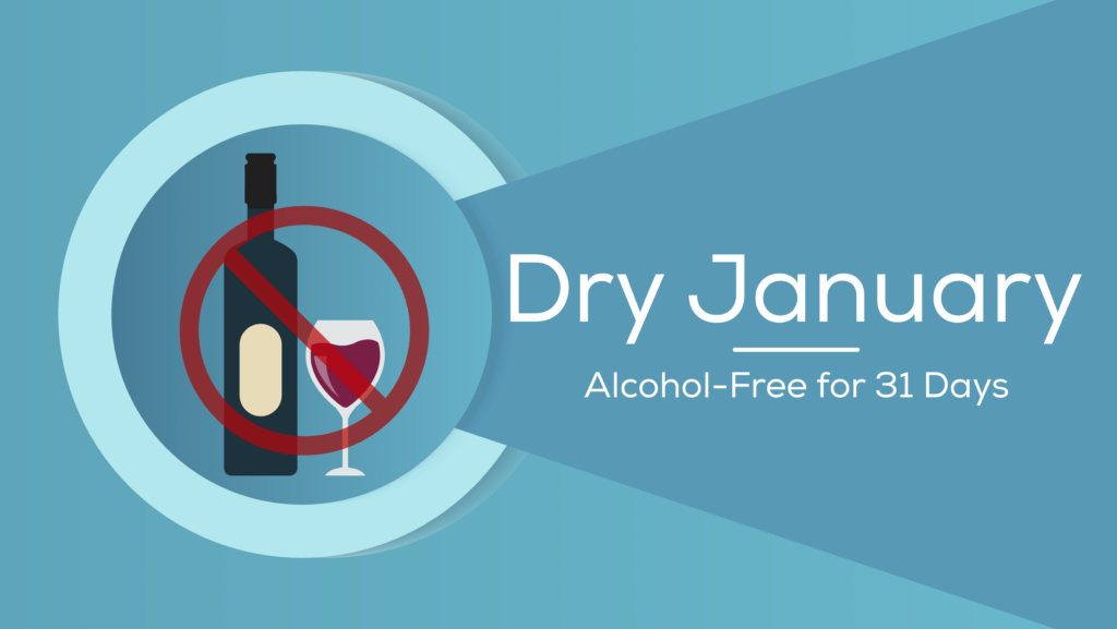 A bottle and glass of wine representing Dry January health benefits being alcohol free for 31 days.